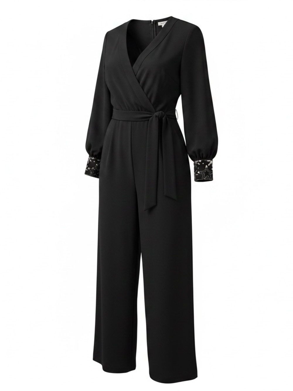 Warehouse Black Wrap Jumpsuit with Embellished Cuffs